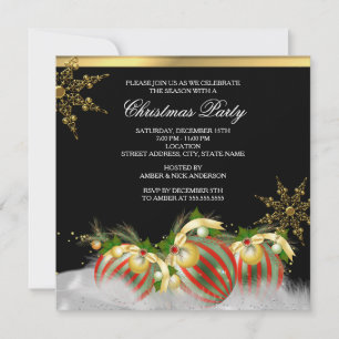 Convite Enfeites de Natal em prata e dourado para festa de
