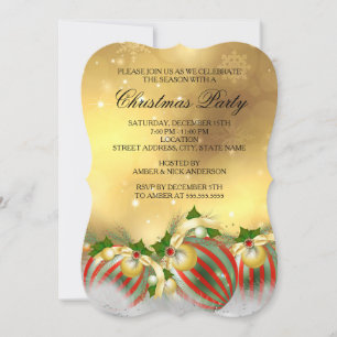 Convite Enfeites de Natal em prata e dourado para festa de