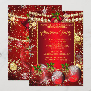 Convite Enfeites de Natal Festa de Natal Vermelho Dourado 