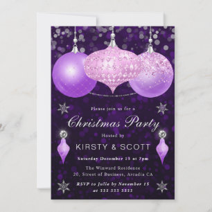 Convite Enfeites de Natal Rosa e Roxo para Jantar de Natal