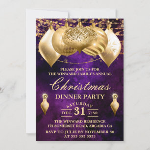 Convite Enfeites de Natal Roxo e Dourado