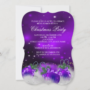 Convite Enfeites de Natal Roxo Prata Dourado Azevinho Fest