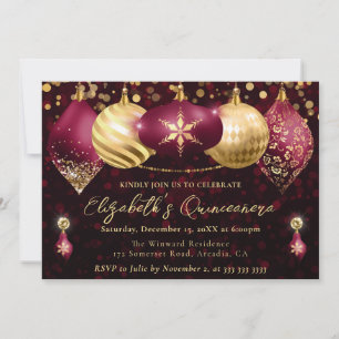 Convite Enfeites de Natal Vermelhos e Dourados Quinceanera