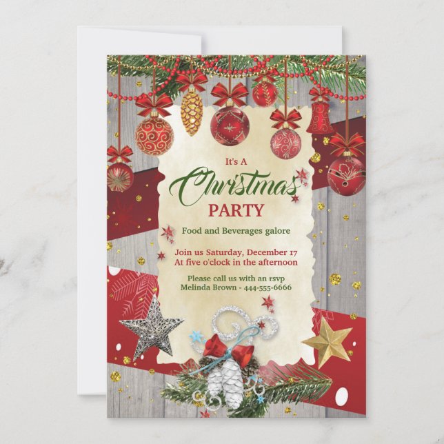 Convite Enfeites de Natal Vermelhos Festa de Natal (Frente)
