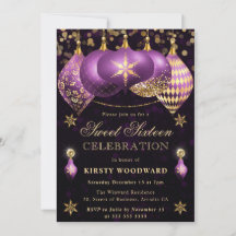 Enfeites de Purpurina Roxa e Dourada Sweet Sixteen