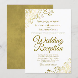 Convite Enfeites Dourados em Recepção de Casamento Branca 
