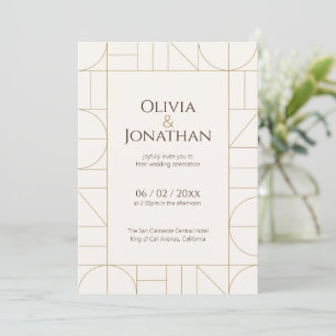 Convite Enfeites Dourados Modernos Casamento Creme
