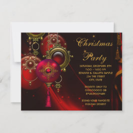 Convite Enfeites Dourados Vermelhos Festa de Natal Corpora