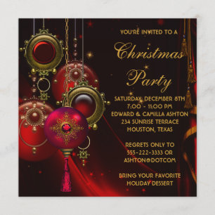 Convite Enfeites Dourados Vermelhos Festa de Natal Corpora