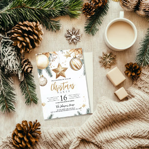 Convite Enfeites Elegantes de Ouro Poinsettia Festa de Nat