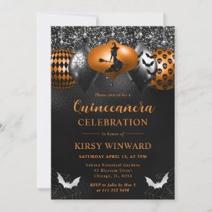 Convite Enfeites Glamurosos de Halloween Quinceanera