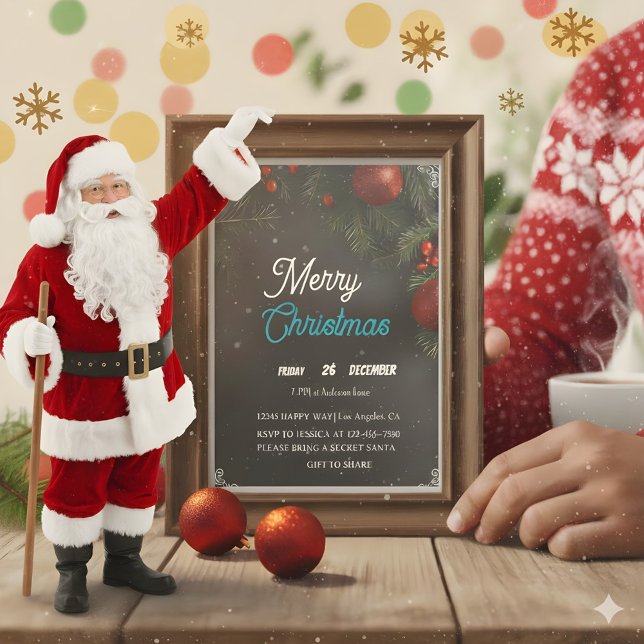 Convite Enfeites Vermelhos Modernos de Quadro Negro de Giz (Merry Christmas of all of those who buy my products 
 Thank you so much )