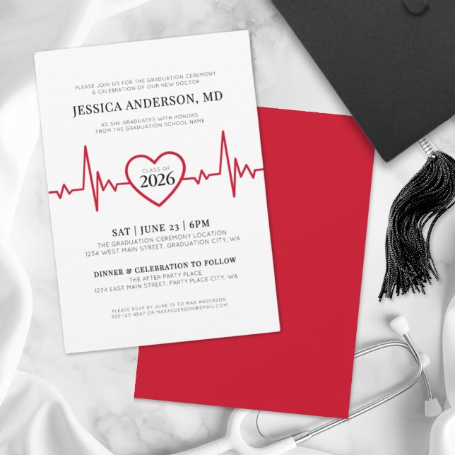 Convite Enfermagem Simples Doutora em Medicina Graduação (Simple Nursing Doctor Medical School Graduation Invitation)