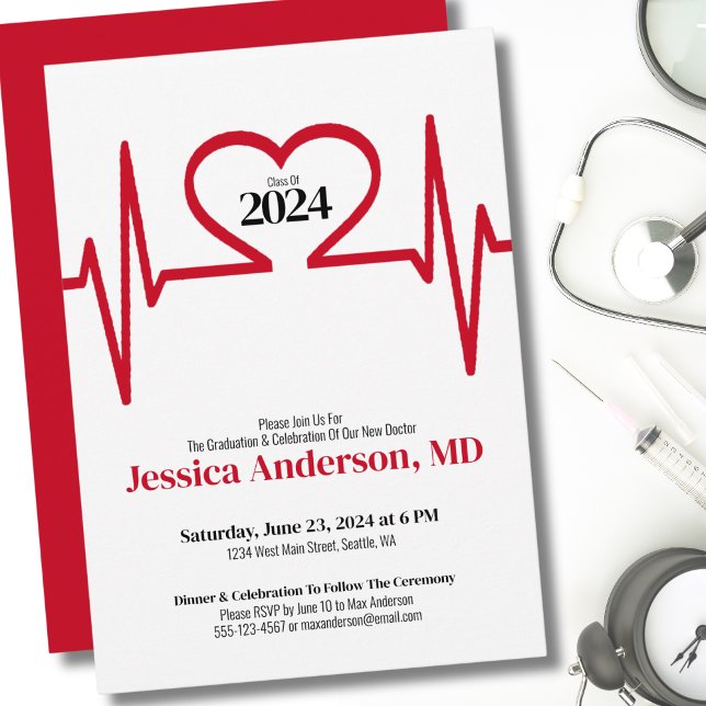 Convite Enfermagem Simples Doutora em Medicina Graduação (Simple Heart Beat Doctor Medical School Graduation Invitation)
