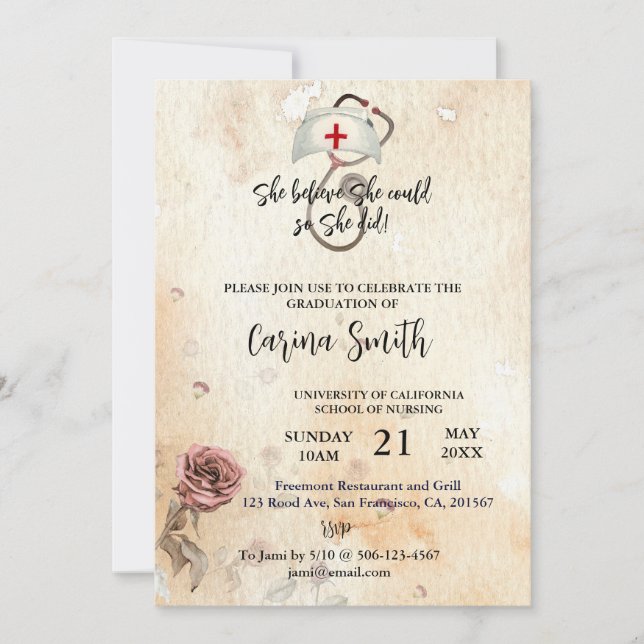 Convite Enfermando Graduação Ela Acredita Que Poderia Vint (Frente)