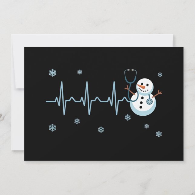 Convite Enfermeira Batimento Cardíaco Boneco de Neve Natal (Frente)