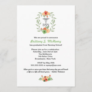 Convite Enfermeira floral do caduceus que fixa a graduação