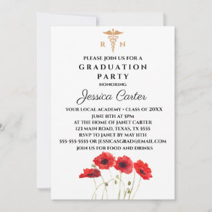 Convite Enfermeira Floral Typografia Poppies