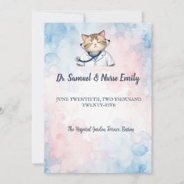 Convite Enfermeira Médico Gato Aquarela Escola Médica Casa