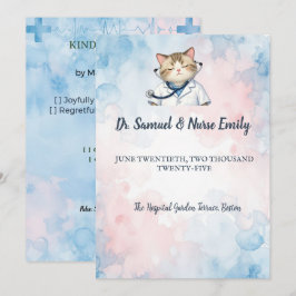 Convite Enfermeira Médico Gato Aquarela Escola Médica Casa