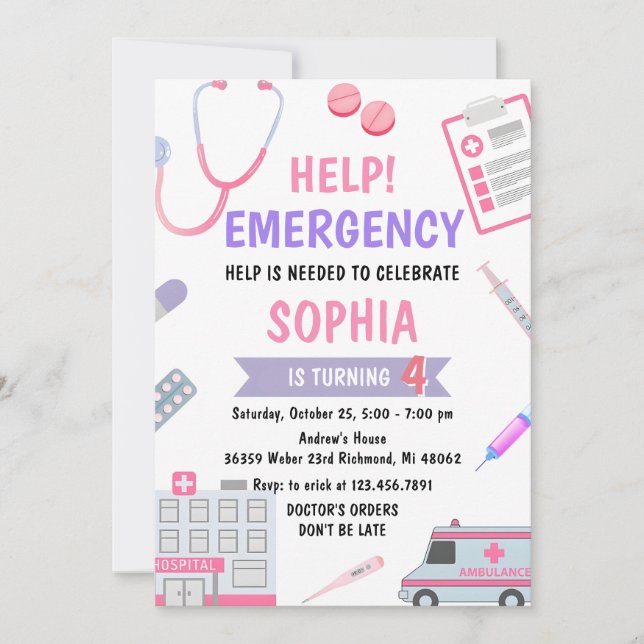 Convite Enfermeira Personalizada Médica Fingir Aniversário (Frente)