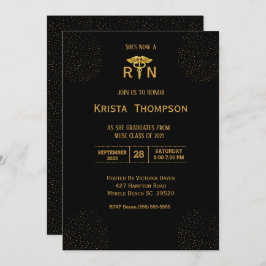 Convite Enfermeira Registrada Elegante Inv Dourada Negra