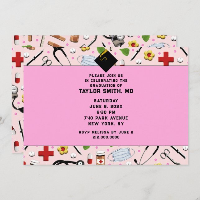 Convite Enfermeiro Enfermeiro Graduação Escolar (Frente/Verso)