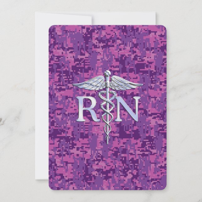 Convite Enfermeiro Registrado RN Caduceus em Pink Camo (Frente)