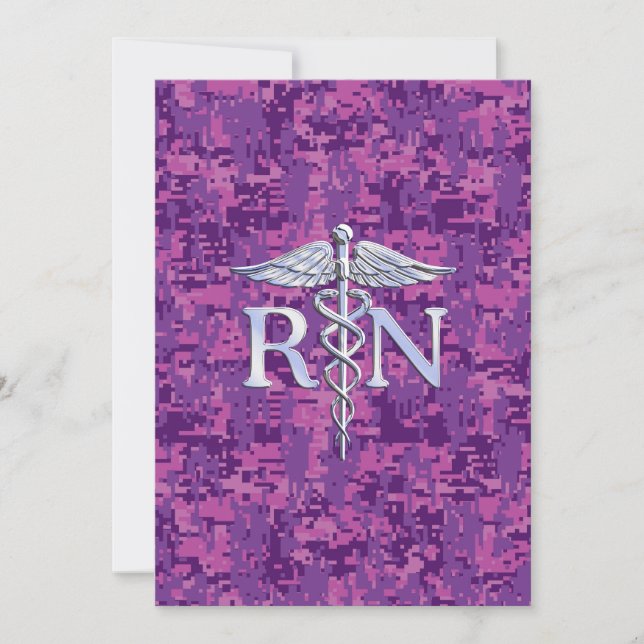 Convite Enfermeiro Registrado RN Caduceus em Pink Camo (Frente)