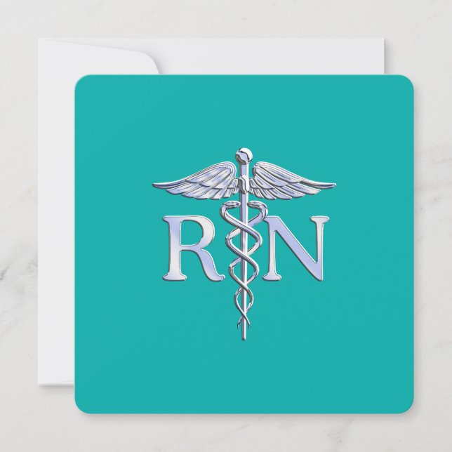 Convite Enfermeiro Registrado RN Caduceus em Turquoise (Frente)