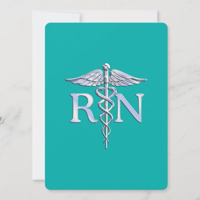 Convite Enfermeiro Registrado RN Caduceus em Turquoise (Frente)