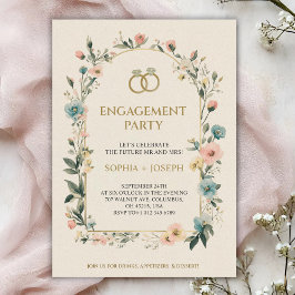 Convite Engagement party Invitation with floral border