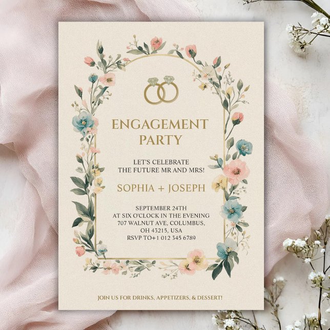 Convite Engagement party Invitation with floral border (Criador carregado)