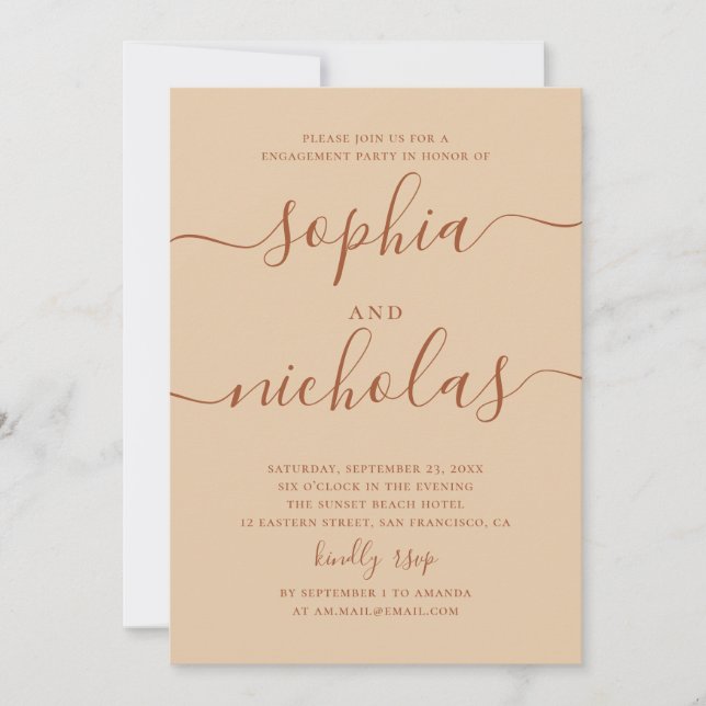 Convite Engagement Party | Warm Peach Sand Script Wedding (Frente)