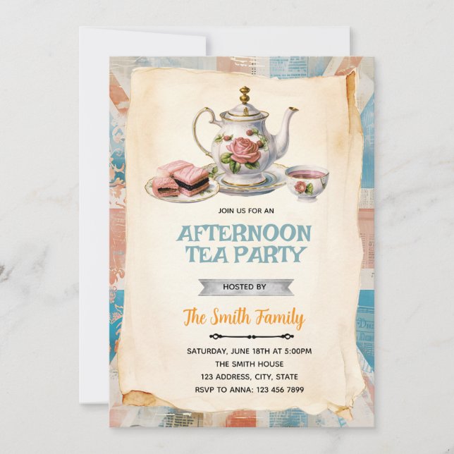 Convite English Afternoon Tea party Invitation (Frente)