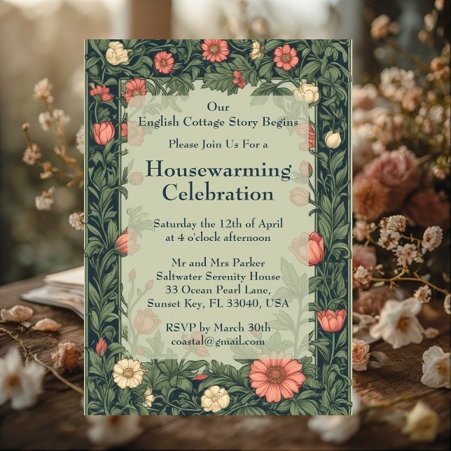 Convite English Cottage William Morris Styled Housewarming (English Cottage William Morris Styled Housewarming Invitation)