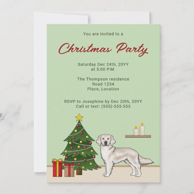 Convite English Cream Golden Retriever Com Árvore de Natal (Frente)