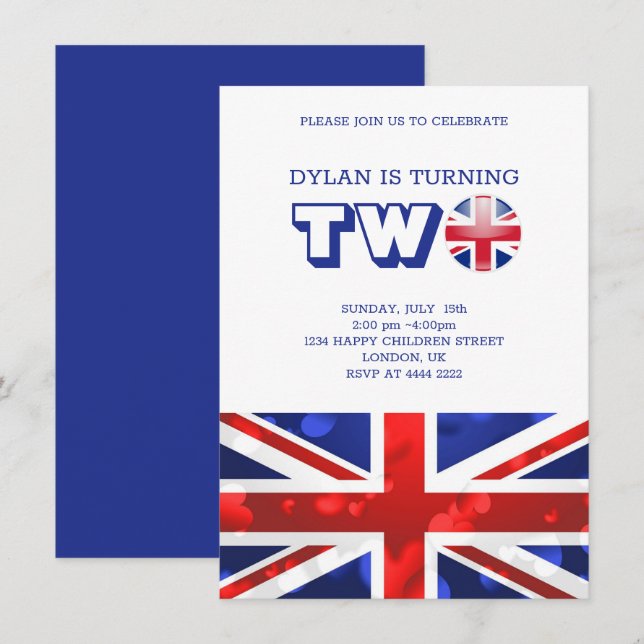 Convite English Flag Birthday (Frente/Verso)