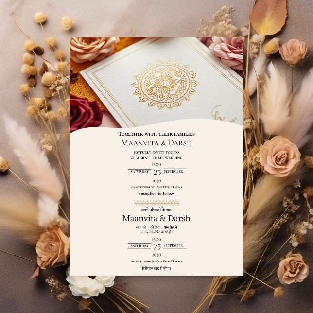 Convite English Hindi Bilingual Wedding Invitation (Criador carregado)