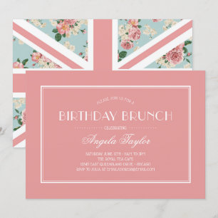 Convite English Rosa Union Jack Birthday