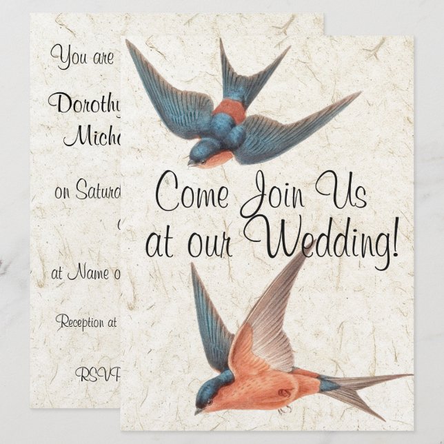 Convite Engolir Aves Selvagens Animais de Casamento Convit (Frente/Verso)