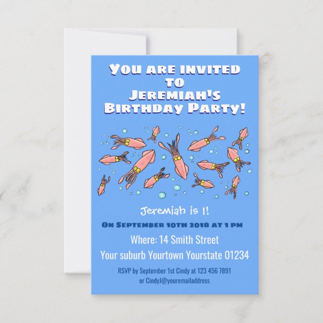 Convite Engraçada escola de lulas com desenhos animados (Frente)