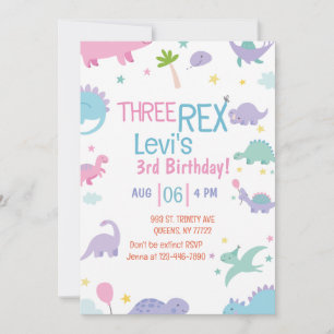 Convite engraçado 3 Rex 3rd Dinosaur Birday