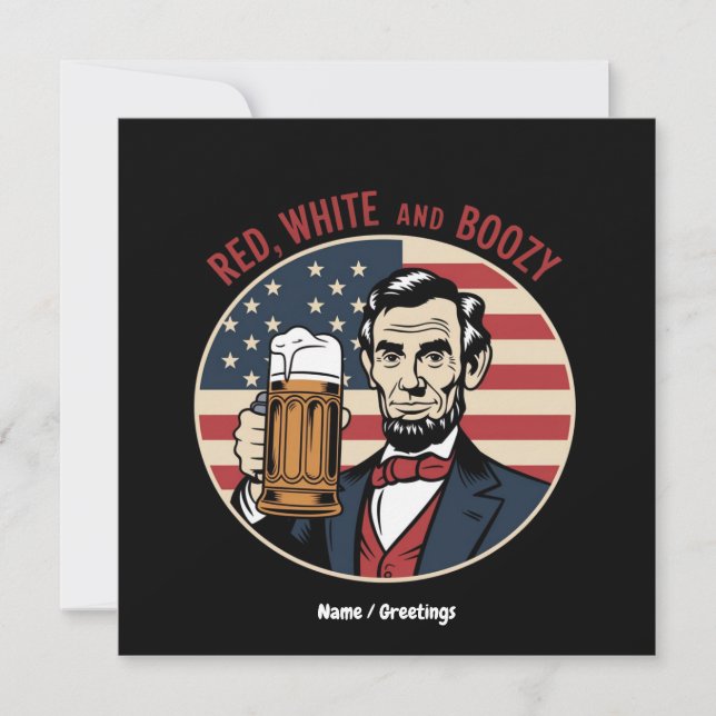 Convite Engraçado 4 de julho Vermelho Branco e Boozy (Frente)