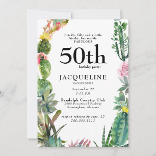 Convite Engraçado 50º Cactus Prickly, Bitchy e Branco Fabu