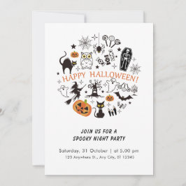 Convite Engraçado Abstrato preto e branco, Dia das Bruxas