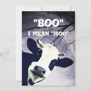 Convite Engraçado Boo, quero dizer Moo Cow Moon Halloween