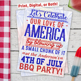 Convite Engraçado CHURRASCO do Fireworks em 4 de julho | P