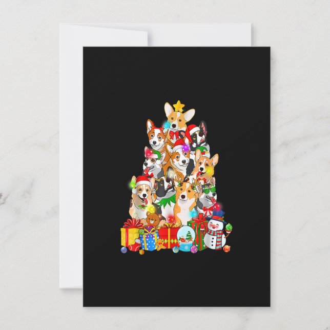 Convite Engraçado Corgi Árvore de Natal Luzes Dotadas Cach (Frente)