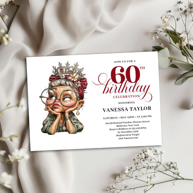 Convite Engraçado de 60 Anos de Idade Humor de Fes (Funny 60th Birthday Invite Old Lady Party Humor)